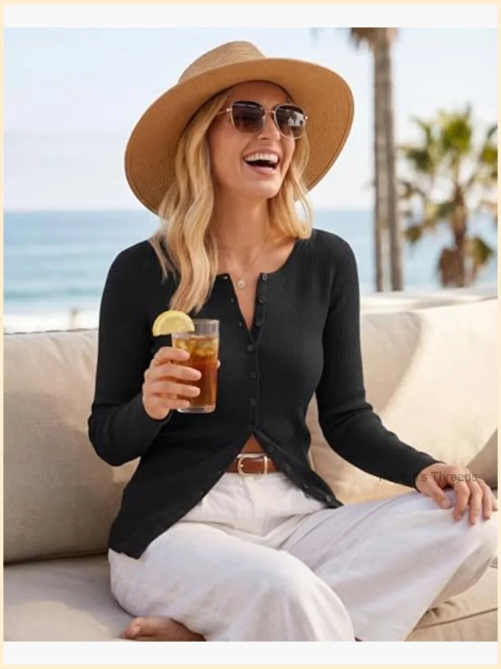 Wool Blend Button Up Cardigan Business Casual Top Slim Fit